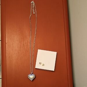 Brighton Silver Heart Necklace and Earring Set